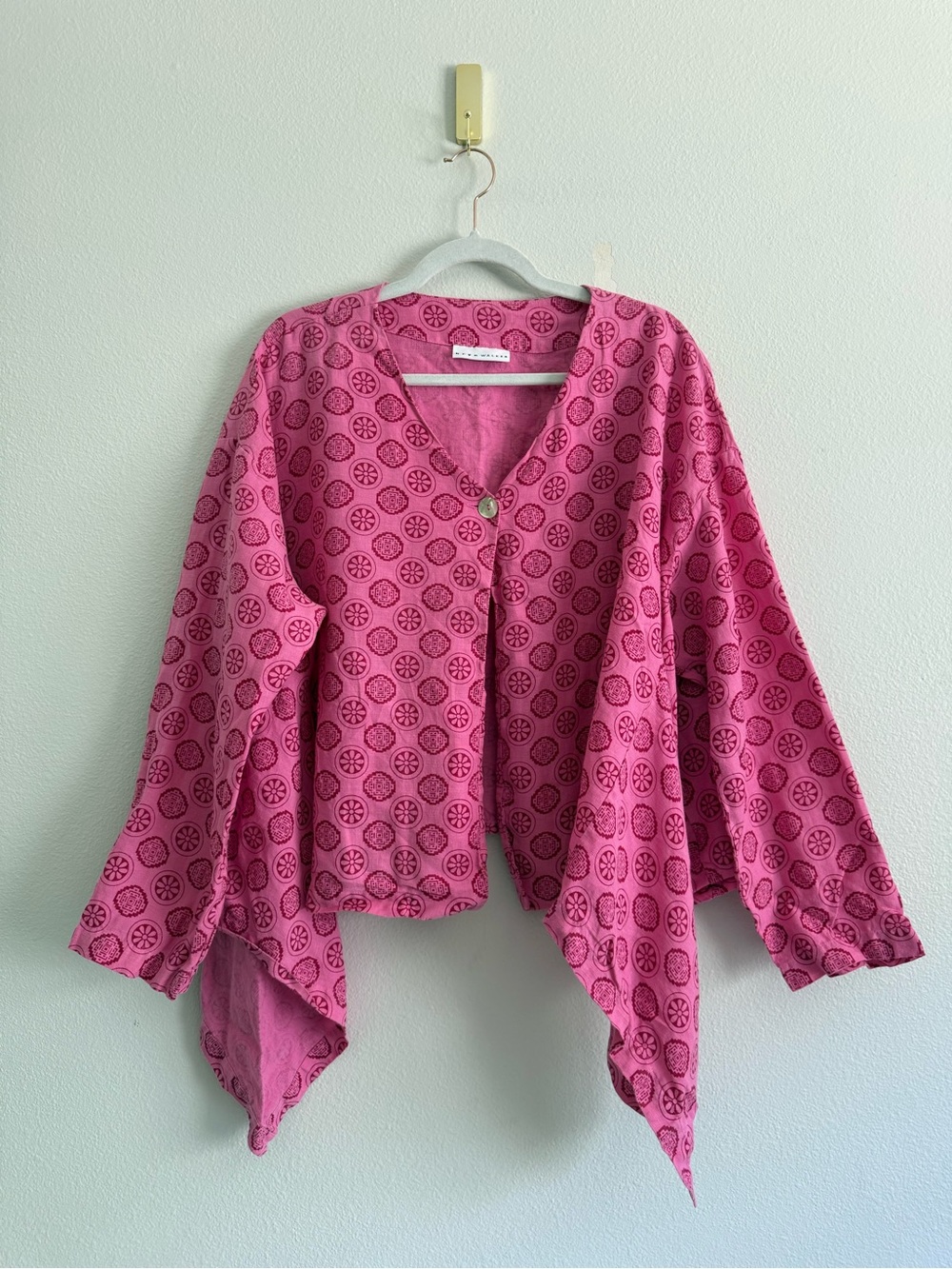 Bryn Walker Pink 100% Linen Single Button  Asymmetric Hem Shirt jacket Sz L